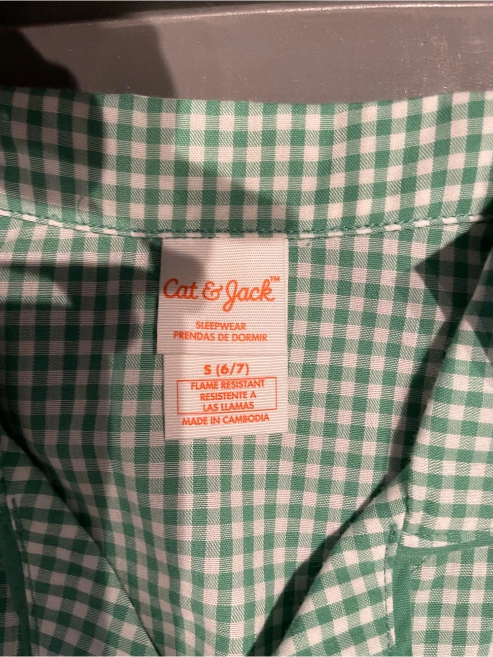 Cat & Jack Boy’s Green Gingham Short Pajama Set 2 piece Size S(6-7) NWT